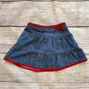 Gymboree Cherry Embroidered Tiered Denim Skort Skirt Girl’s Sz 2T